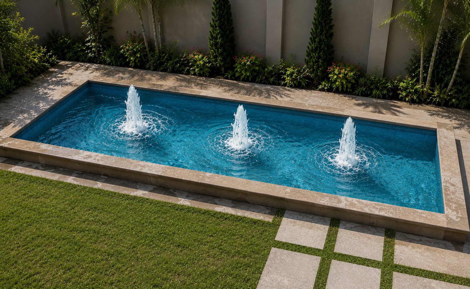 Custom fountain and water body at a farmhouse in Mehran Town, Karachi – Mukhlis Fertigo