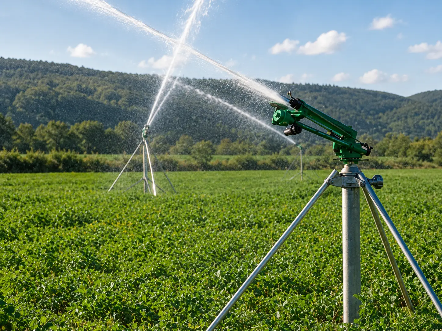 Rain gun irrigating an open farm field near Karachi – Mukhlis Fertigo